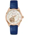 Bulova Women's Sutton Automatic Navy Blue Leather Strap Watch 34.5mm In Navy