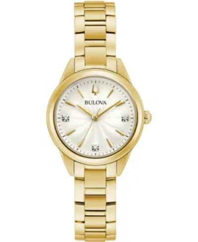 Bulova Women's Sutton Diamond-accent Gold-tone Stainless Steel Bracelet Watch 28mm In Brown