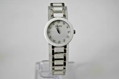 Pre-owned Bulova Women's White Ceramic Ss Diamond 98p158 $395 Watch