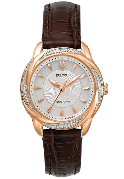 Pre-owned Bulova Womens 98r152 Precisionist Brightwater 20 Diamond Accnted Rose-gold Watch