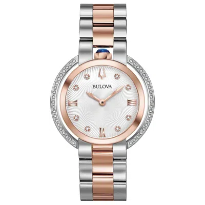 Pre-owned Bulova Womens Classic Quartz Silver Rose Gold Stainless Steel Watch 35 Mm 98r247