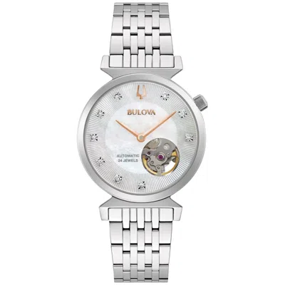 Pre-owned Bulova Womens Classic Regatta Automatic Silver Stainless Steel Watch 32mm 96p222