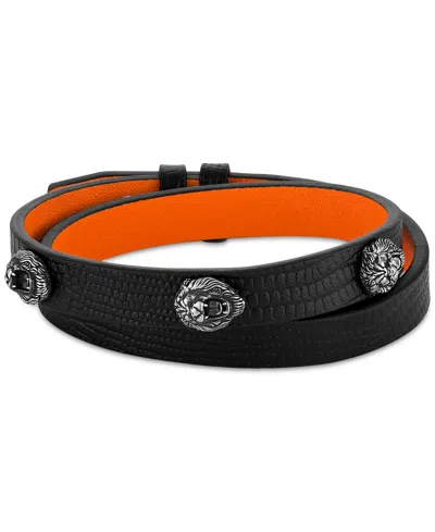 Bulova X Marc Anthony Men's Lion Head Studded Leather Wrap Bracelet In Black