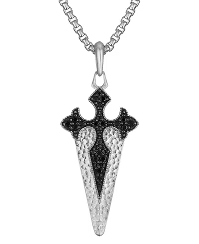 Bulova X Marc Anthony Men's Sterling Silver Black Diamond (1/2 Ct. T.w.) Cross Pendant Necklace, 24" + 2" E In Silver-tone