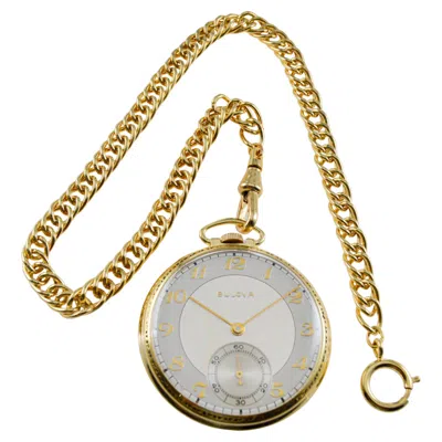 Pre-owned Bulova Yellow Gold Filled Art Deco Pocket Watch Circa 1940's With Flawless Dial