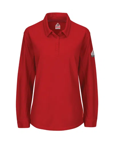 Bulwark Iq Series Women's Long Sleeve Polo With 4-button Placket In Red