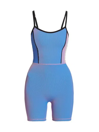 Bum Athletics Women's Holographic Scoopneck Romper In Sky Blue