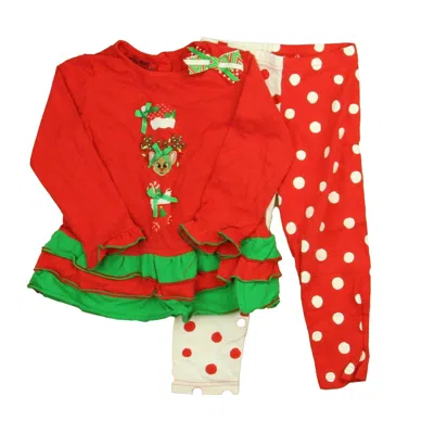 Pre-owned Bumble & Birdie Kids' Girls Red Green Reindeer Apparel Sets In Multi