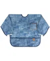 Bumkins Denim Print Sleeved Bib In Blue