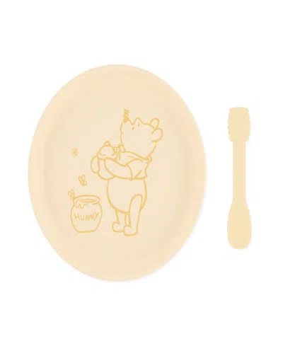 Bumkins Babies' Silicone Disney Winnie The Pooh Plate + Spoon Set In Yellow