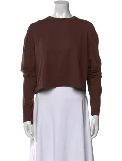 Pre-owned Bumpsuit Crew Neck Long Sleeve Crop Top In Brown