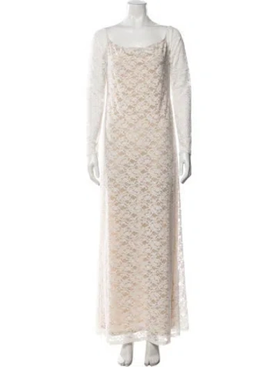 Pre-owned Bumpsuit Lace Pattern Long Dress In White