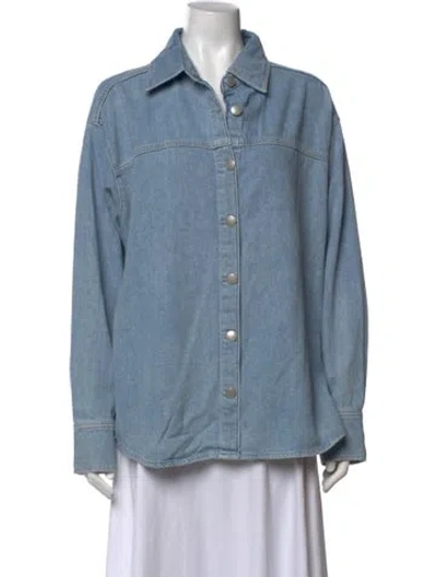 Pre-owned Bumpsuit Long Sleeve Button-up Top In Blue