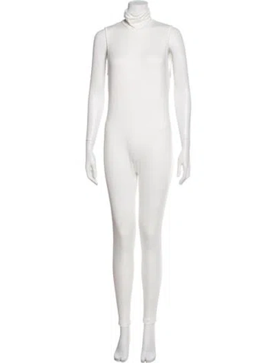 Pre-owned Bumpsuit Mock Neck Jumpsuit In White