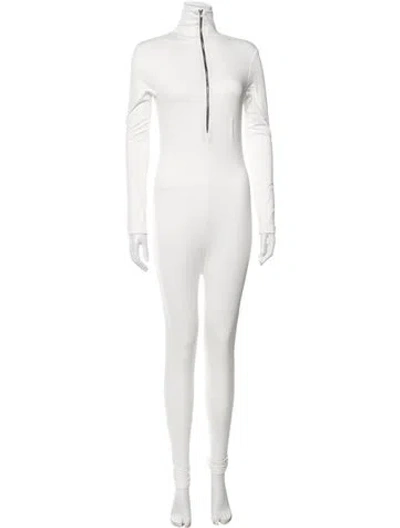 Pre-owned Bumpsuit Mock Neck Jumpsuit In White