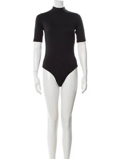 Pre-owned Bumpsuit Mock Neck Short Sleeve Bodysuit In Black