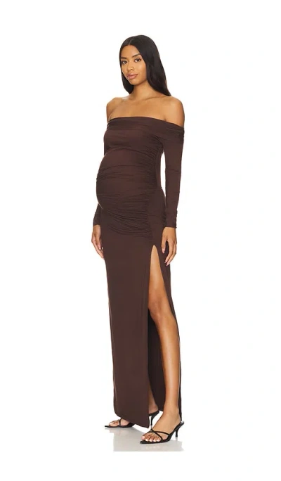 Bumpsuit Off The Shoulder Evening Dress In Chocolate