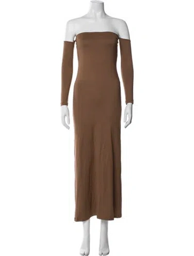 Pre-owned Bumpsuit Off-the-shoulder Midi Length Dress In Brown