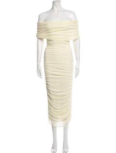 Pre-owned Bumpsuit Off-the-shoulder Midi Length Dress In Yellow