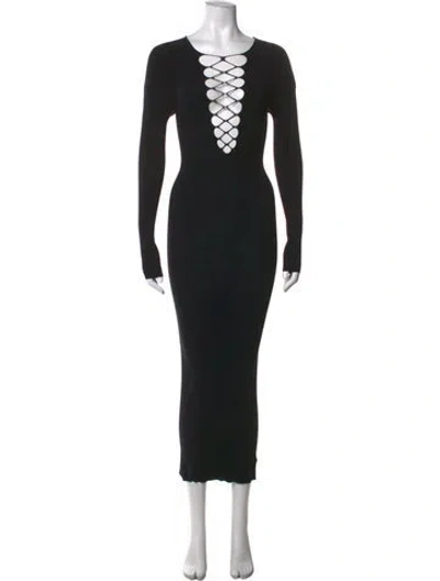 Pre-owned Bumpsuit Plunge Neckline Long Dress In Black
