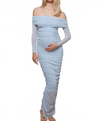 Bumpsuit Soft Mesh Off-shoulder Maternity Dress In Powder Blue