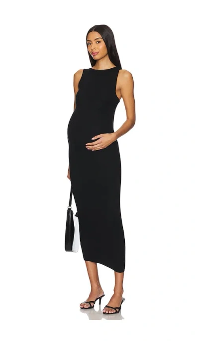Bumpsuit Soft Rib Boat Neck Midi Dress In Black