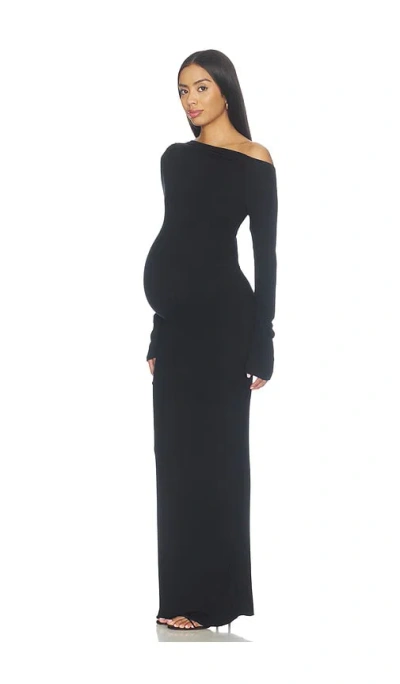Bumpsuit Soft Rib Draped Maxi Dress In Black