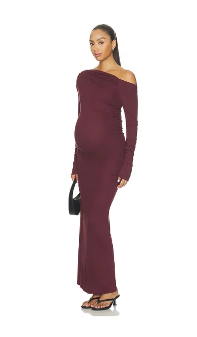 Bumpsuit Soft Rib Draped Maxi Dress In Burgundy