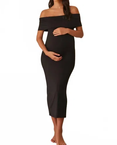 Bumpsuit Stretch Off-shoulder Maternity Dress In Black