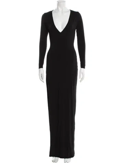 Pre-owned Bumpsuit V-neck Long Dress In Black