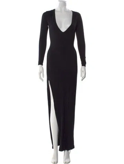 Pre-owned Bumpsuit V-neck Long Dress In Black