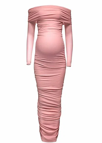 Bumpsuit Women's Soft Mesh Off-shoulder Maternity Dress In Dusty Pink