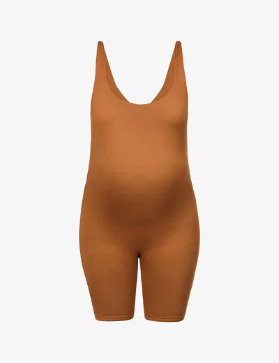 Bumpsuit Maternity The Cindy Scoop-neck Stretch-woven Unitard In Brown