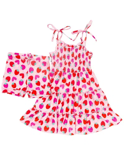 Bums & Roses Berry In Love Sleeveless Dress & Short In Pink