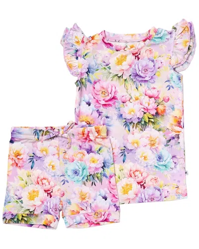 Bums & Roses Bloom Service Cap Sleeve Shirt & Short In Multi