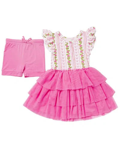 Bums & Roses Bowquet Of Roses Cap Sleeve Tulle Dress In Pink