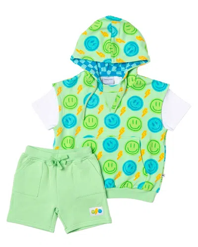 Bums & Roses Happy Surge Hooded T-shirt & Shorts Set In Multi