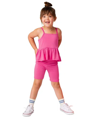 Bums & Roses Kids' Playful Pink Sleeveless Top & Biker Set