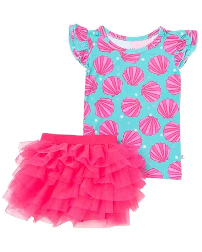 Bums & Roses Talk To The Shell Short Sleeve Top Set In Multi