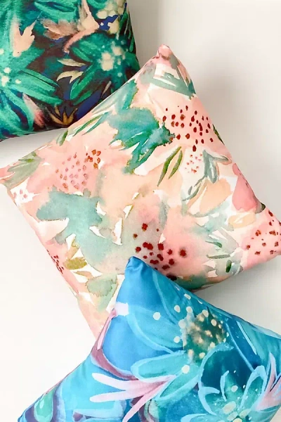 Bunglo Peach Lily Pillow In Blue