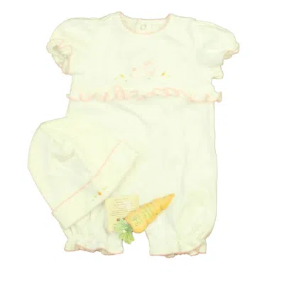 Pre-owned Bunnies By The Bay Kids' Girls White Pink Bunny Romper