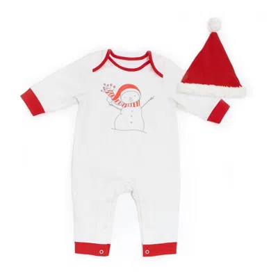 Bunnies By The Bay Kids' Newborn And Baby Flurry Organic Unisex Romper And Hat Set In White/red