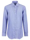 Buonamassa Button-down Collar Shirt With Subtle Vertical Stripes In Blue
