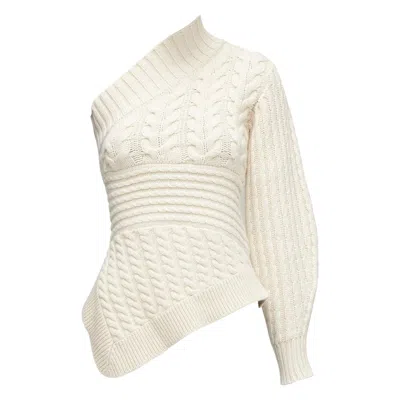 Pre-owned Burberry 100% Cashmere Cream One Shoulder Mixed Cable Knit Pullover Sweater Xs In White