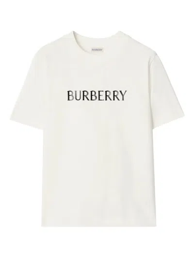 Burberry Ribbed Cotton Jersey T-shirt With Logo Print In Neutral