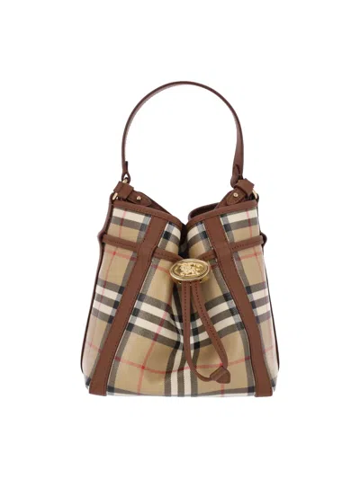 Burberry 100% Cotton Shoulder Bag In Beige