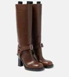 Burberry Stirrup Leather High Boot In Brown