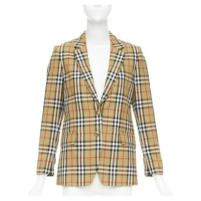 Pre-owned Burberry 100% Wool Brown House Check Single Breasted Blazer Jacket It36 Xxs