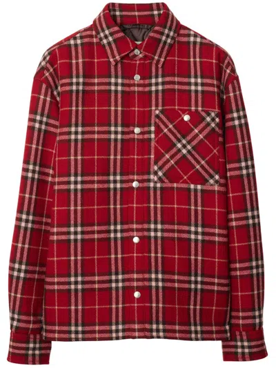 Burberry Checked Shirt Jacket In 红色