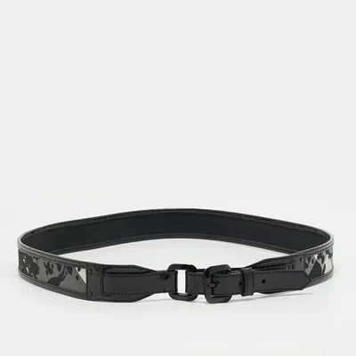 Pre-owned Burberry 100cm Buckle Belt Black Printed Check Nylon And Patent Leather